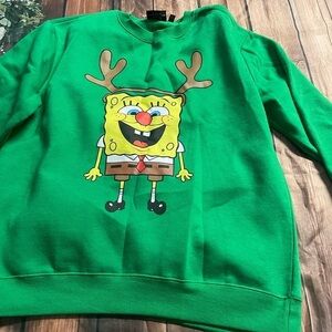 SpongeBob-Nickelodeon Green Sweatshirt with Antler Design size Large